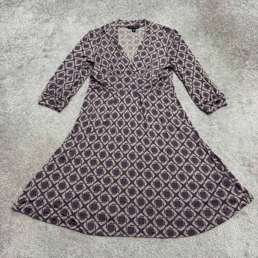 Banana Republic Silk Blend A-Line Wrapped Dress Womens Large P Purple Geometric